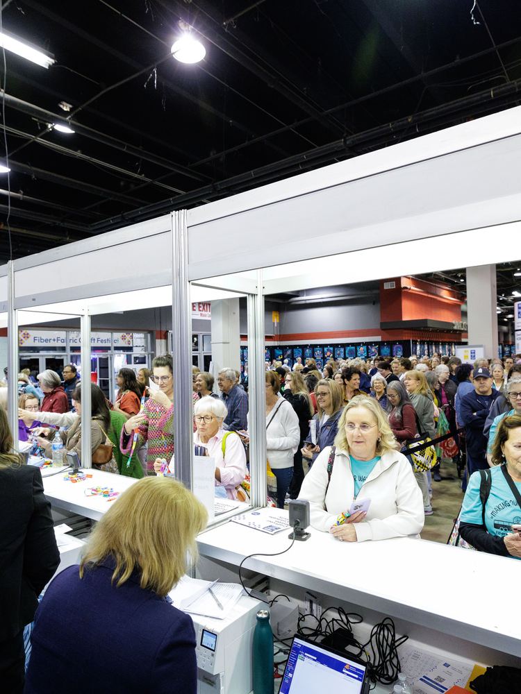 Visitors moving through a busy festival hall